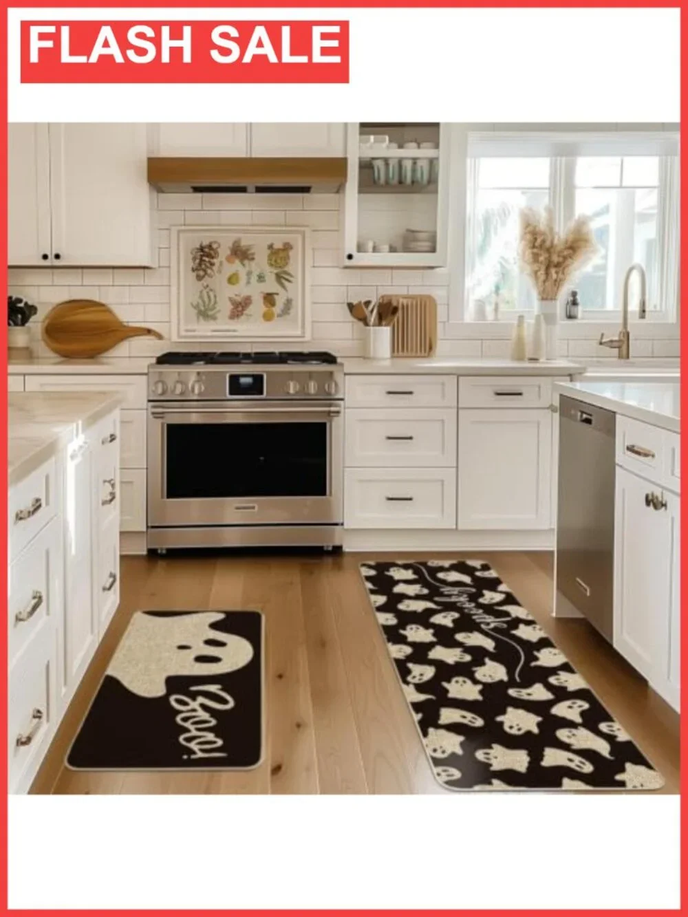 Halloween Ghosts Kitchen Mats Set of 2 Non-Slip 17x29 17x47